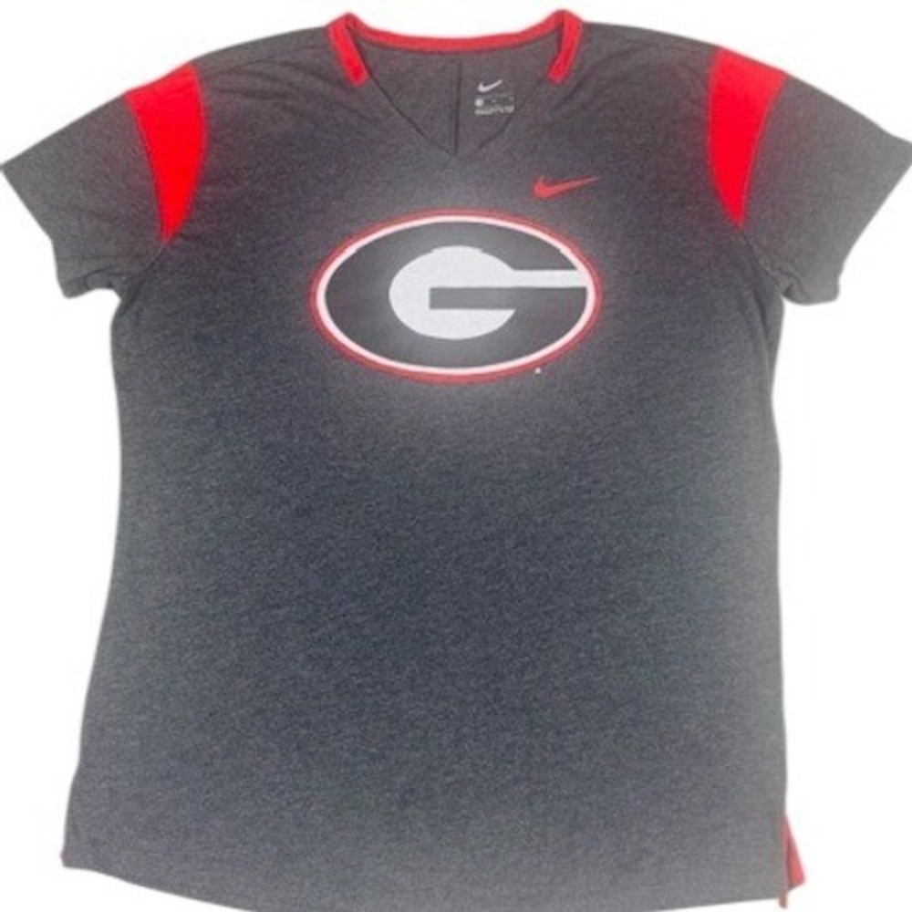 Georgia Bulldogs Nike T-Shirt Youth Girls‎ Med Charcoal Grey V-Neck Short Sleeve